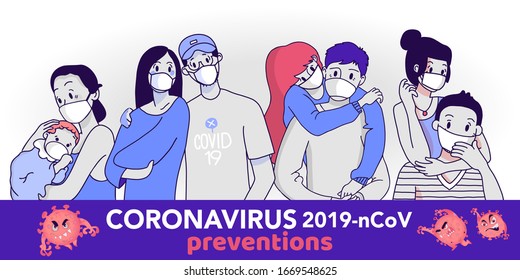 Coronavirus in China. Novel coronavirus (2019-nCoV), people in white medical face mask. Concept of coronavirus quarantine vector illustration