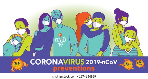 Coronavirus in China. Novel coronavirus (2019-nCoV), people in white medical face mask. Concept of coronavirus quarantine vector illustration