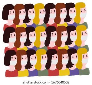 Coronavirus in China. Novel coronavirus (2019-nCoV), people in white medical face mask. Concept of coronavirus quarantine vector illustration.
