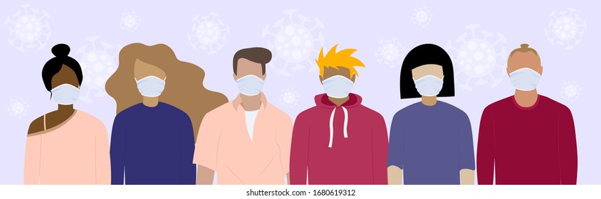 Coronavirus in China. Novel coronavirus 2019-nCoV , people in white medical face mask. Concept of coronavirus quarantine vector illustration.