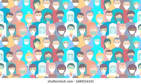 Coronavirus in China. Novel coronavirus (2019-nCoV), people in white medical face mask. Concept of coronavirus quarantine vector illustration. Seamless pattern.