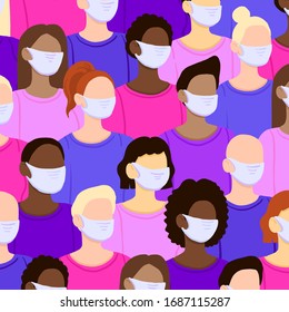 Coronavirus in China. Novel coronavirus 2019-nCoV, people in white medical face mask. Concept of coronavirus quarantine vector illustration. Vector pattern.