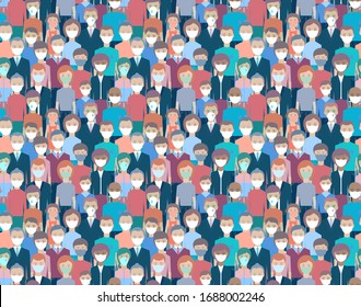 Coronavirus in China. Novel coronavirus (2019-nCoV), people in white medical face mask. Concept of coronavirus quarantine vector illustration. Seamless pattern.