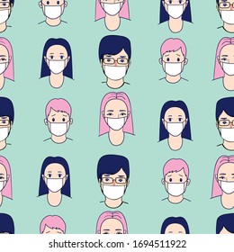 Coronavirus in China. Novel coronavirus (2019-nCoV), people in white medical face mask. Concept of coronavirus quarantine vector illustration pattern.