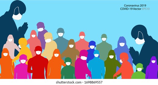 Coronavirus in China. Novel coronavirus (2019-nCoV), people in white medical face mask. Concept of coronavirus quarantine vector illustration.