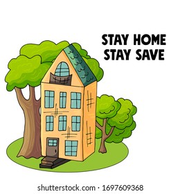 Coronavirus in China. Novel coronavirus (2019-nCoV). Stay at home concept illustration with house and trees modern cute style. Stay home club