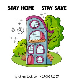 Coronavirus in China. Novel coronavirus (2019-nCoV). Stay at home concept illustration with house and trees modern cute style. Stay home club