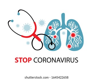 Coronavirus in China. Novel coronavirus 2019-nCoV. Virus quarantine. MERS-Cov middle East respiratory syndrome. The stethoscope listens to the lungs infected with the virus. Diagnosis of the disease