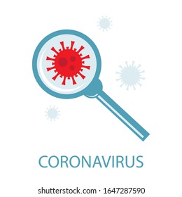 Coronavirus in China. Novel coronavirus 2019-nCoV. Virus quarantine. MERS-Cov middle East respiratory syndrome. Studying the disease bacteria through a magnifying magnifier. Diagnosis of the disease