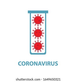 Coronavirus in China. Novel coronavirus 2019-nCoV. Virus quarantine. MERS-Cov middle East respiratory syndrome. Virus Pandemic Protection Concept. Medical test tube with virus or analysis. Vector logo