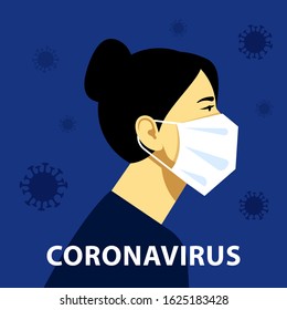 Coronavirus in China. Novel coronavirus (2019-nCoV), woman in white medical face mask. Concept of coronavirus quarantine.