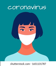 Coronavirus in China. Novel coronavirus (2019-nCoV), woman in white medical face mask. 