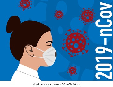 Coronavirus in China. Novel coronavirus (2019-nCoV), woman in white medical face mask. Concept of coronavirus quarantine