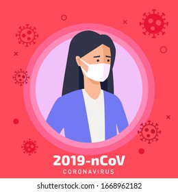 Coronavirus in China. Novel coronavirus (2019-nCoV), woman in white medical face mask. 