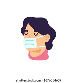 Coronavirus in China. Novel coronavirus (2019-nCoV), woman in white medical face mask. Concept of coronavirus quarantine. Vector illustration