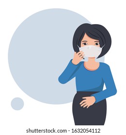 Coronavirus in China. viral virus, flu. Novel coronavirus (2019-nCoV), woman in white medical face mask. Concept of coronavirus quarantine. vector illustration