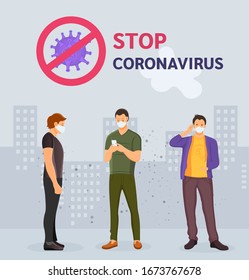 Coronavirus in China. Wuhan coronavirus 2019-nCoV. Stop virus. Group people wearing protective face masks, protection against chinese virus. Virus protection using medical masks vector