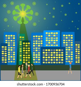 Coronavirus in city. Keep social distance. Coronavirus UFO. Stay home.
