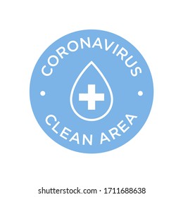 Coronavirus Clean Area Icon. Round Symbol For Disinfected Areas Of Covid-19. Covid Free Zone.