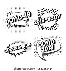 Coronavirus - Collection of vector illustrated comic book style phrases on white background.