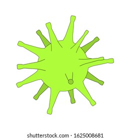 Coronavirus. Color vector illustration. Green virus. Cartoon style. Isolated background. The causative agent of atypical pneumonia. A dangerous disease that led to a pandemic. Medical themes.