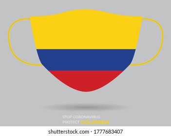 Coronavirus in COLUMBIA.Graphic Vector of surgical mask with COLUMBIA flag.2019-nCoV or CoVid-19. Medical face mask as concept of coronavirus quarantine. Coronavirus outbreak.use for printing eps File