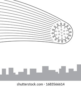 Coronavirus comet above cityscape vector illustration