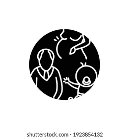 Coronavirus complications glyph icons.People at high risk for flu,coronavirus.Adults 65 years,children younger than 2 years old.Pregnant women.Filled flat sign. Isolated silhouette vector illustration