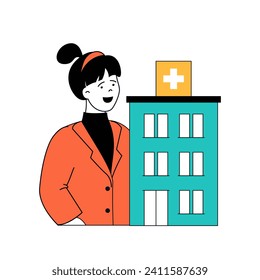 Coronavirus concept with cartoon people in flat design for web. Woman works as doctor at hospital and treating illness patients. Vector illustration for social media banner, marketing material.