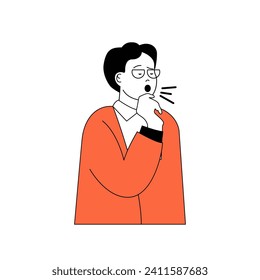 Coronavirus concept with cartoon people in flat design for web. Man coughing and having other infection symptoms, illing infection. Vector illustration for social media banner, marketing material.