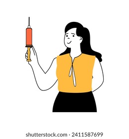 Coronavirus concept with cartoon people in flat design for web. Woman with syringe works as doctor and making protection vaccination. Vector illustration for social media banner, marketing material.