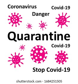 Concepto de coronavirus. Covid-19 objetos rosados con texto aislado en fondo blanco. Ilustración vectorial.