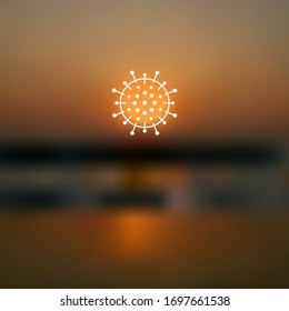 Coronavirus concept. COVID-2019 vector illustration, sunset of human civilization, utopia. Social distance background. Stay home concept. 