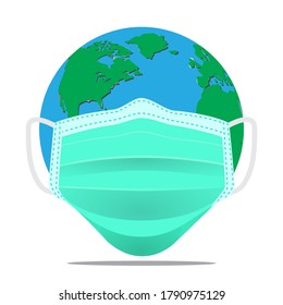 Coronavirus concept. Earth planet put the protective mask. Save the world put mask. EPS.file.