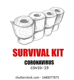 Coronavirus concept. Funny and anti-stress and panic vector illustration with toilet paper. Global panic and stressful situation in the world. Mental health protection. COVID-19