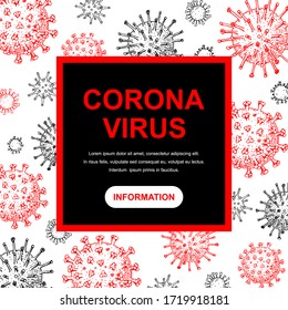 Coronavirus concept with hand drawn design elements. Microscope virus close up. Vector illustration in sketch style. COVID-2019