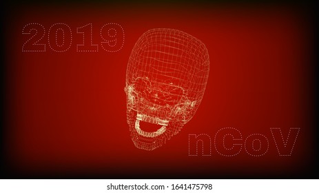 Coronavirus concept with an isolated white human skull and an inscription 2019-nCoV on a red black background. Chinese virus. Stop deadly dangerous infection from Wuhan. Vector illustration. EPS10.