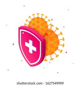 Coronavirus concept. isometric icon with shield. Vector illustration in flat style for medical designs, infographics.
