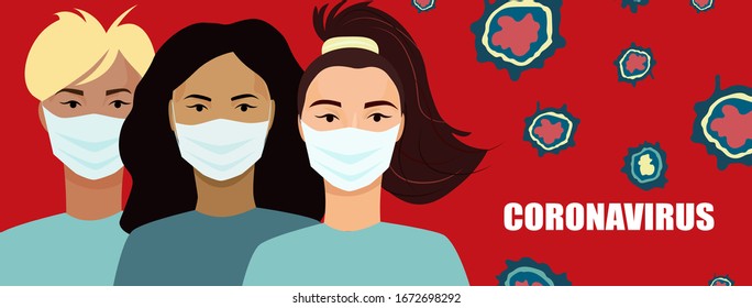 Coronavirus concept. Novel covid-19, woman in white medical face mask. Coronavirus quarantine.