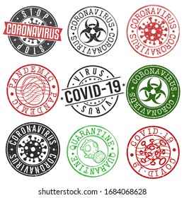 Coronavirus Concept Stamp Virus. Round Symbol Old Style. Vector Design Pandemic.