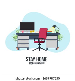 Coronavirus concept. Stay at home during the coronavirus epidemic. Work at home during isolation. employee works from home. Vector illustration in flat style