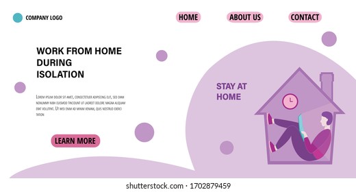 Coronavirus concept. Stay at home during the coronavirus epidemic. Work at home during isolation. Male employee works from home. Vector illustration in flat style