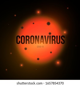 Coronavirus concept vector background. Composition for novel virus in China (2019-nCoV). Inscription with blurred particles and big biology сell. Illustration for broadcast, header, cover, banner