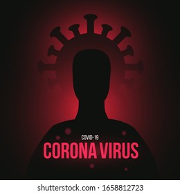 Coronavirus concept vector background. Minimalistic composition for novel virus in China (2019-nCoV). Silhouette man and bacteria. Illustration for broadcast, header, cover, banner, poster, flyer.