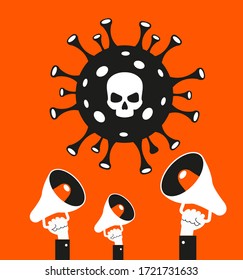 Coronavirus concept. Virus and skull. News distribution. Panic