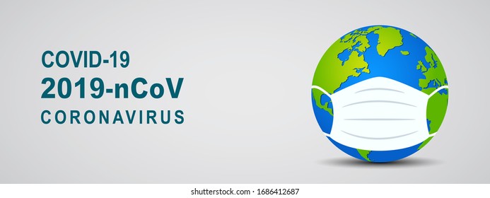 Coronavirus concept. World Earth put mask to fight against corona virus. Coronavirus outbreak and coronaviruses influenza banner. Concept of fight against virus - stock vector