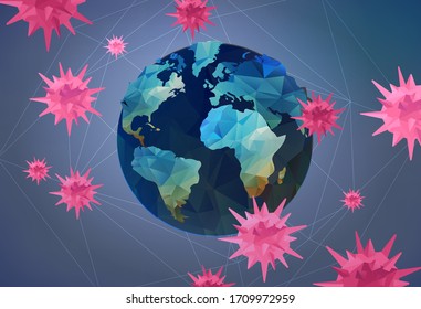 Coronavirus concept with world globe. Protection and revention of New epidemic 2019-nCoV. Safety, health, remedies and prevention of viral diseases. Vector illustration