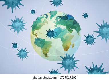 Coronavirus concept with world globe. Protection and revention of New epidemic 2019-nCoV. Safety, health, remedies and prevention of viral diseases. Vector illustration