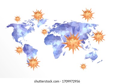 Coronavirus concept with world map. Protection and revention of New epidemic 2019-nCoV. Safety, health, remedies and prevention of viral diseases. Vector illustration