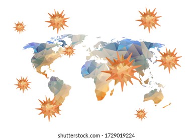 Coronavirus concept with world map. Protection and revention of New epidemic 2019-nCoV. Safety, health, remedies and prevention of viral diseases. Vector illustration